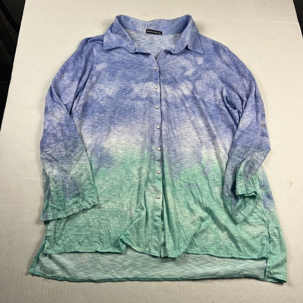 David Cline Snap Button Casual Shirt Ombre Long Sleeve Relaxed Knit Top XXL FLAW